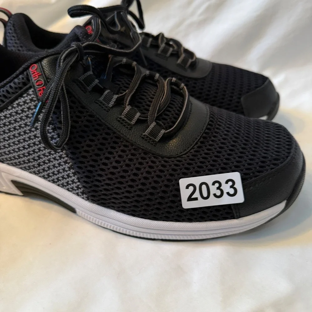 Orthofeet 617 Sprint Mens Walking Shoes Black Grey Mesh 10.5 6E XX-Wide